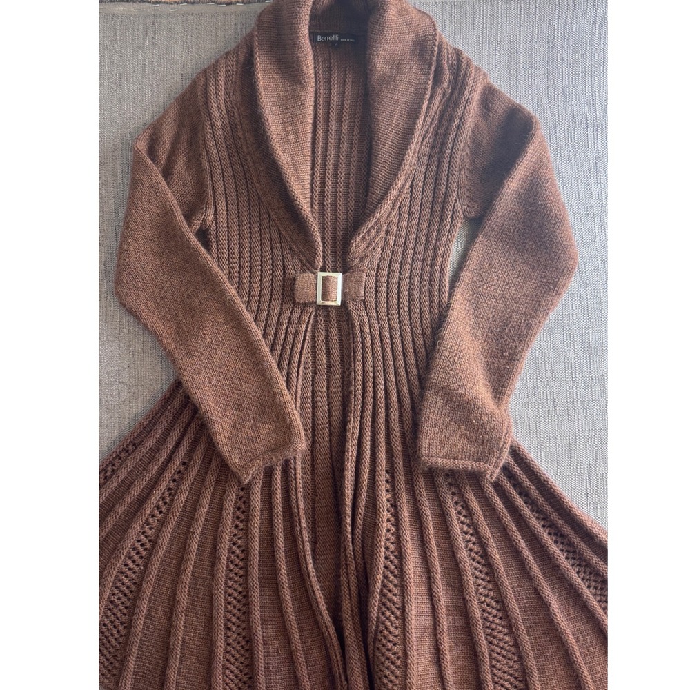 Benedetta Brown Shawl Collar Knit Cardigan with Buckle